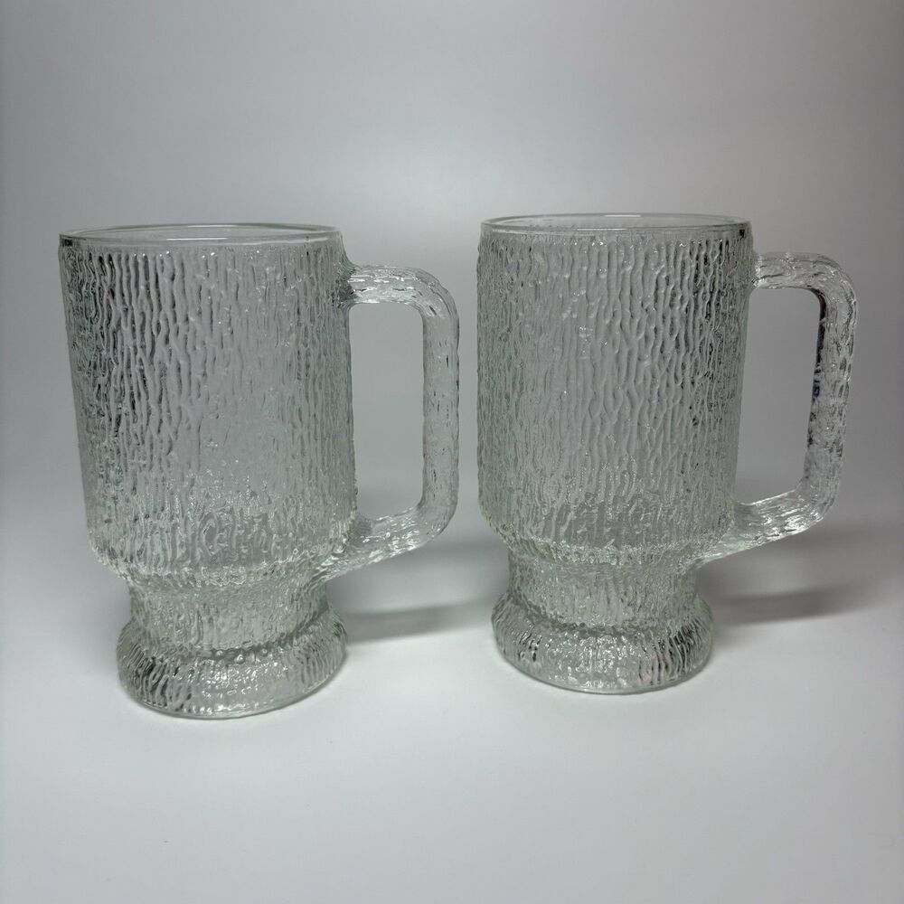 Set of 2 Crystal Ice Mugs by Indiana Glass Handle Stemmed VTG